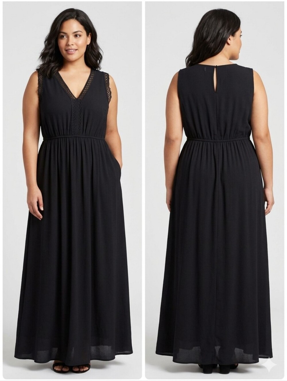 Sleeveless Black Maxi Dress with Lace Detail - LANE BRYANT